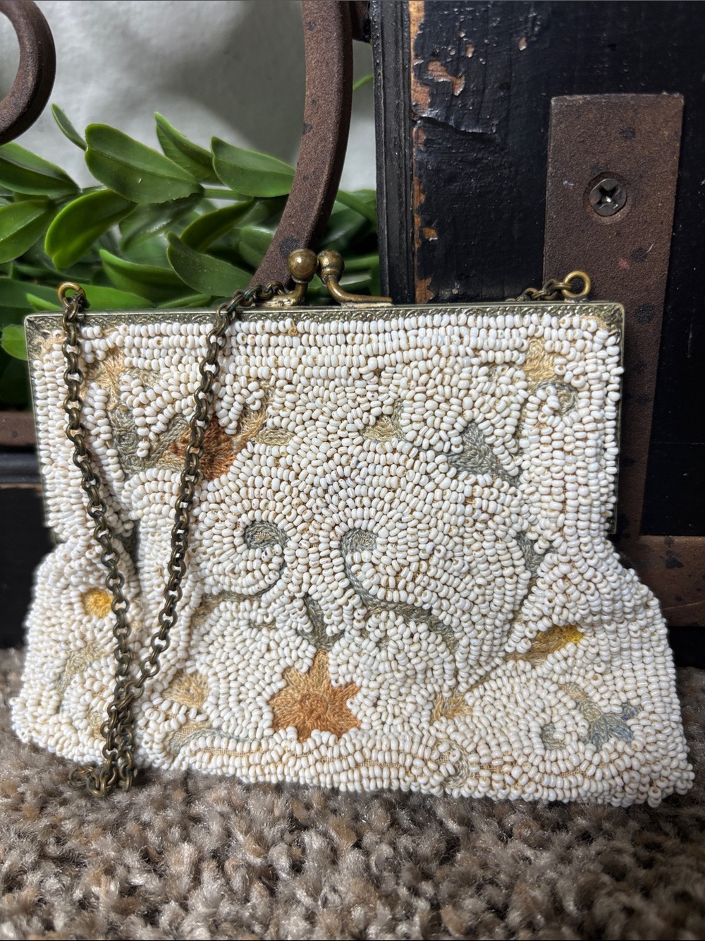 1920'S ANTIQUE VINTAGE BEADED SEED PEARL HAND PURSE BAG handmade